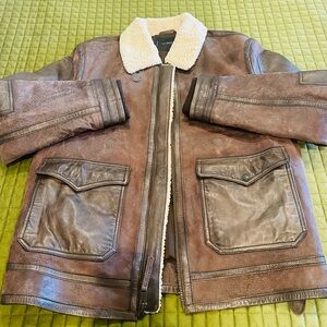 Lucky Brand Brown Bomber Jacket with Cream Collar